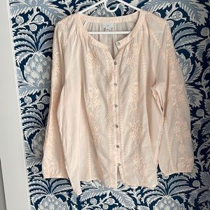 JJill cotton embroidered peach colored blouse.  Size L.  Excellent condition
